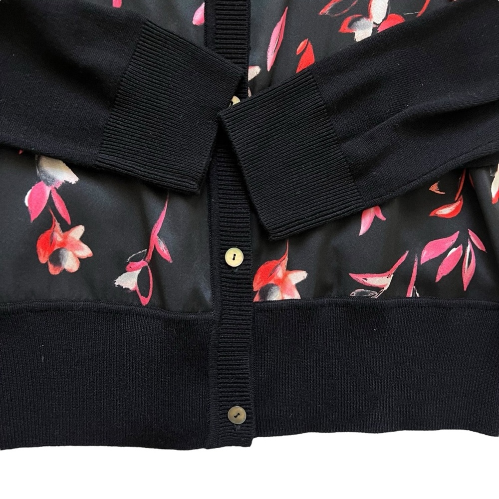 St. John Pink Cascading Floral Silk Black Sweater Cardigan Size M Office Career - Picture 5 of 12